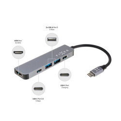 5-portový hliníkový USB-C FIXED HUB Mini pro notebooky a tablety, šedý