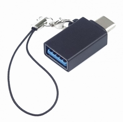Adaptér USB-C male - USB3.0 A female, OTG, černý s očkem na zavěšení