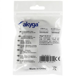 Akyga Hub USB 2.0 4-port, ABS, černá, 15cm