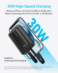 Anker Power Bank 10000mAh, 30W, s USB-C a Lightning kabelem, černá