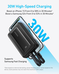 Anker Power Bank 20000mAh, 30W, s USB-C a Lightning kabelem, černá