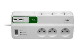 APC Essential SurgeArrest 6 outlets with 5V, 2.4A 2 port USB charger, 230V France - přepěťová ochrana 6 zásuvek 1,8m