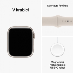 Apple Watch Series 9 45mm Hvězdně bílý hliník s hvězdně bílým sportovním řemínkem - M/L