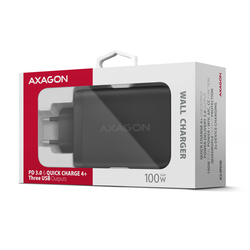 AXAGON ACU-DPQ100, GaN nabíječka do sítě 100W, 3x port (USB-A + dual USB-C), PD3.0/PPS/QC4+/Apple