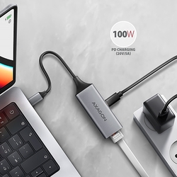 AXAGON ADE-TXPD, USB-C 3.2 Gen 1 - Gigabit Ethernet síťová karta, Asix AX88179, PD 100W, auto instal