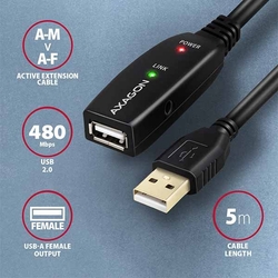 AXAGON ADR-205, USB 2.0 A-M -> A-F aktivní prodlužovací / repeater kabel, 5m