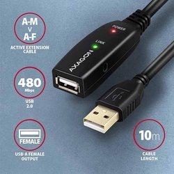 AXAGON ADR-210, USB 2.0 A-M -> A-F aktivní prodlužovací / repeater kabel, 10m