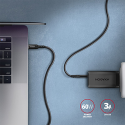 AXAGON BUCM-CM15AB, HQ kabel USB-C <-> USB-C, 1.5m, USB 2.0, PD 60W 3A, ALU, oplet, černý