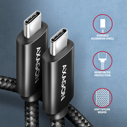 AXAGON BUCM2-CM10AB, CHARGE kabel USB-C <-> USB-C, 1m, Hi-Speed USB, PD 240W 5A, ALU, oplet, černý