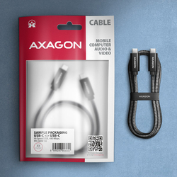 AXAGON BUCM2-CM10AB, CHARGE kabel USB-C <-> USB-C, 1m, Hi-Speed USB, PD 240W 5A, ALU, oplet, černý