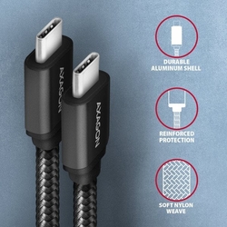 AXAGON BUCM3-CM10AB, SPEED kabel USB-C <-> USB-C, 1m, černý