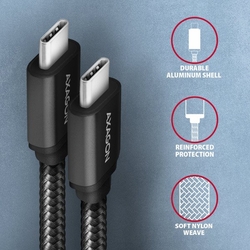 AXAGON BUCM3-CM20AB, SPEED kabel USB-C <-> USB-C, 2m, černý