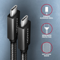 AXAGON BUCM32-CM15AB, SPEED+ kabel USB-C <-> USB-C, 1.5m, USB 20Gbps, PD 100W 5A, 4K HD, ALU, oplet