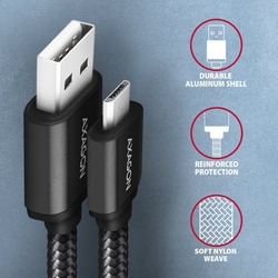 AXAGON BUMM-AM10AB, HQ kabel microUSB <-> USB-A, 1m