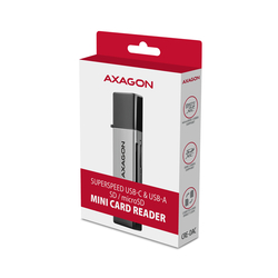 AXAGON CRE-DAC, USB-C + USB-A, 5 Gbps - MINI čtečka karet, 2-slot & lun SD/microSD, podpora UHS-I