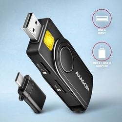 AXAGON CRE-SMP2A, USB-A PocketReader 4-slot čtečka Smart card (eObčanka) + SD/microSD/SIM