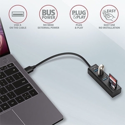 AXAGON HMA-CR3A, USB 3.2 Gen 1 hub, porty 3x USB-A + čtečka karet SD/microSD