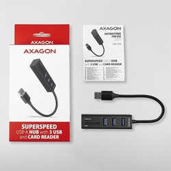 AXAGON HMA-CR3A, USB 3.2 Gen 1 hub, porty 3x USB-A + čtečka karet SD/microSD