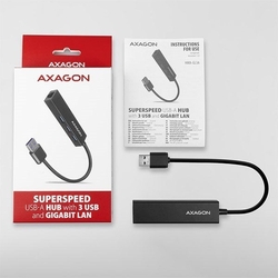 AXAGON HMA-GL3A, USB 3.2 Gen 1 hub, porty 3x USB-A + Gigabit Ethernet