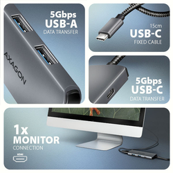 AXAGON HMC-5H8K, USB 5Gbps hub, 2x USB-A, USB-C, HDMI 8k/30Hz, PD 100W, kabel USB-C 15cm