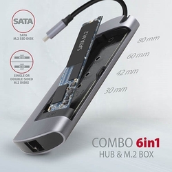 AXAGON HMC-6M2, USB 3.2 Gen 1 hub, porty 2x USB-A, HDMI, M.2