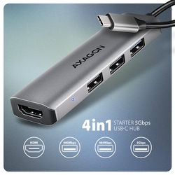 AXAGON HMC-H3A, USB 5Gbps hub, 3x USB-A, HDMI 4k/30Hz, kabel USB-C 15cm