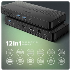 AXAGON HMC-U4, USB4 40Gbps dock, 3x USB-A, 2x USB-C, HDMI & DP 8K/30Hz, RJ-45, SD/mSD, audio, PD100W