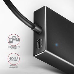 AXAGON HUE-F7A, 7x USB 3.2 Gen 1 ALU FLAT CHARGING hub, micro USB napájecí konektor, kabel USB-A 1m