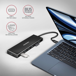 AXAGON HUE-F7C, 7x USB 3.2 Gen 1 ALU FLAT CHARGING hub, micro USB napájecí konektor, kabel USB-C 30cm