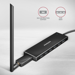 AXAGON HUE-F7C, 7x USB 3.2 Gen 1 ALU FLAT CHARGING hub, micro USB napájecí konektor, kabel USB-C 30cm