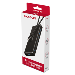 AXAGON HUE-F7C, 7x USB 3.2 Gen 1 ALU FLAT CHARGING hub, micro USB napájecí konektor, kabel USB-C 30cm