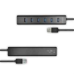 AXAGON HUE-SA7BP 7x USB3.0 Alu Charging hub, černý