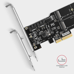 AXAGON PCES-SA4M2, PCIe řadič - 2x interní SATA 6G port + 2x SATA M.2 slot, ASM1164, SP & LP