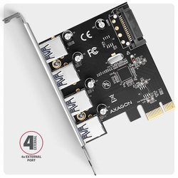 AXAGON PCEU-430RS, PCIe řadič, 4x USB 5Gbps port, SATA napájení, Renesas PD720201, SP