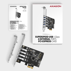 AXAGON PCEU-43RS, PCIe řadič, 4x USB 3.2 Gen 1 port, 5 Gbps