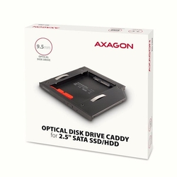 AXAGON RSS-CD09 rámeček pro 2.5" SSD/HDD do DVD slotu, 9.5 mm, LED, hliník