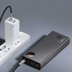 Baseus Adaman Metal Power Banka s digitálním displejem QC + PD 20000mAh 65W, černá + USB-A/USB-C kabel 30cm, černá