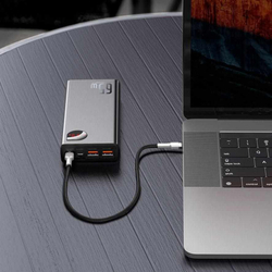 Baseus Adaman Metal Power Banka s digitálním displejem QC + PD 20000mAh 65W, černá + USB-A/USB-C kabel 30cm, černá