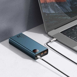 Baseus Adaman Metal Power Banka s digitálním displejem QC + PD 20000mAh 65W, modrá + USB-A/USB-C kabel 30cm, černá