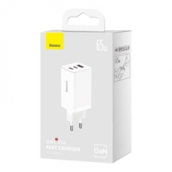 Baseus GaN5 Pro rychlonabíjecí adaptér 2x USB-C + USB-A 65W bílá