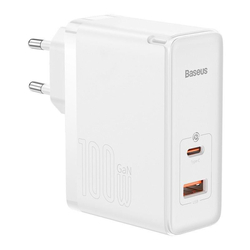 Baseus GaN5 Pro rychlonabíjecí adaptér USB-C + USB-A 100W bílá