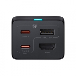 Baseus GaN5 Pro rychlonabíjecí stolní adaptér 2x USB-C + USB-A + HDMI 67W 1.5m kabel černá