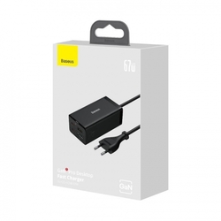 Baseus GaN5 Pro rychlonabíjecí stolní adaptér 2x USB-C + USB-A + HDMI 67W 1.5m kabel černá