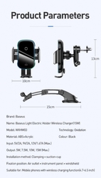 Baseus Light Electric držák do auta s bezdrátovým nabíjením 15W černá