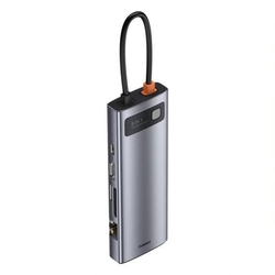 Baseus Metal Gleam Series 9v1 HUB USB-C (USB-C PD 100W, 3* USB 3.0, HDMI, VGA, RJ45, SD/TF port), šedá