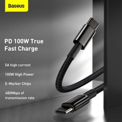 Baseus Tungsten Gold rychlonabíjecí / datový kabel USB-C na USB-C 100W 1m, černá