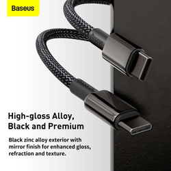 Baseus Tungsten Gold rychlonabíjecí / datový kabel USB-C na USB-C 100W 2m, černá