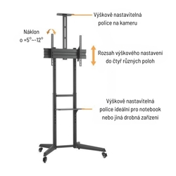 Brateck Pojízdný stojan T1040T pro TV 37"-70" 50kg 2 police