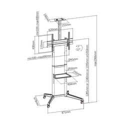 Brateck Pojízdný stojan T1040T pro TV 37"-70" 50kg 2 police