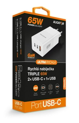 Chytrá síťová nabíječka ALIGATOR GaN, Power Delivery 65W, 2xUSB-C, 1xUSB-A, bílá